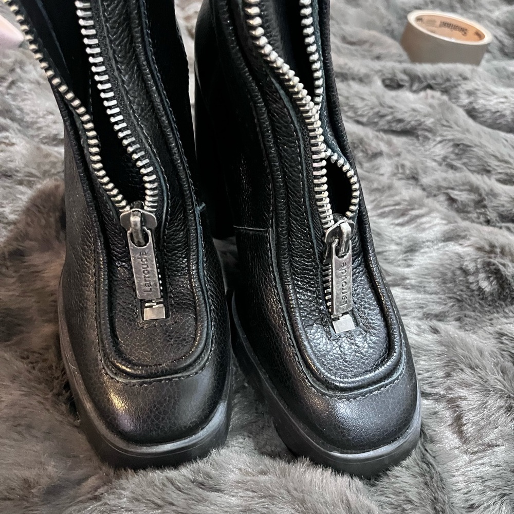 Larroude Black Heeled Boots with Zipper Detail